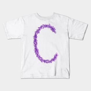 Lavender Letter C Hand Drawn in Watercolor and Ink Kids T-Shirt